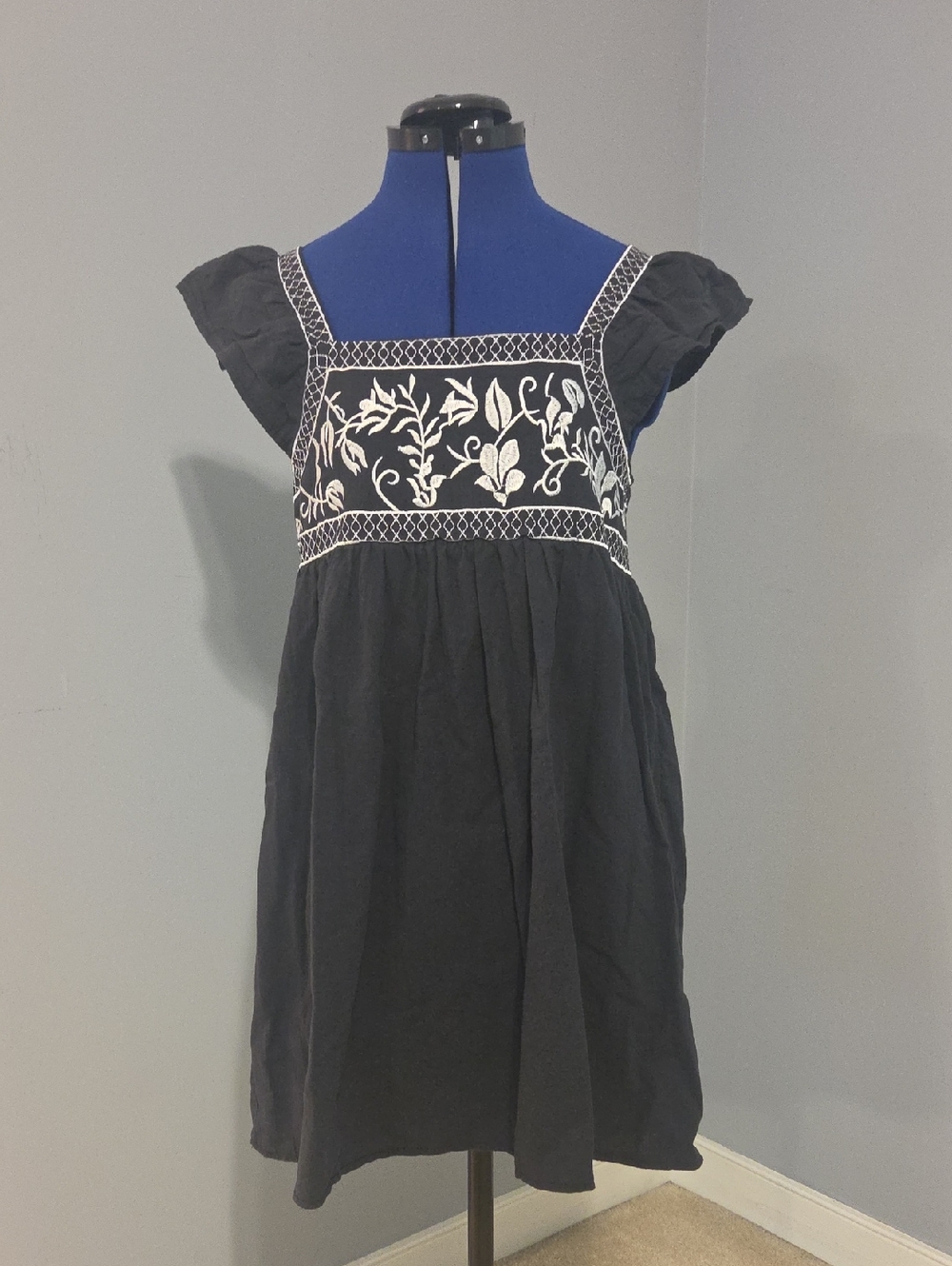 Embroidered Square-Neck Mini Dress